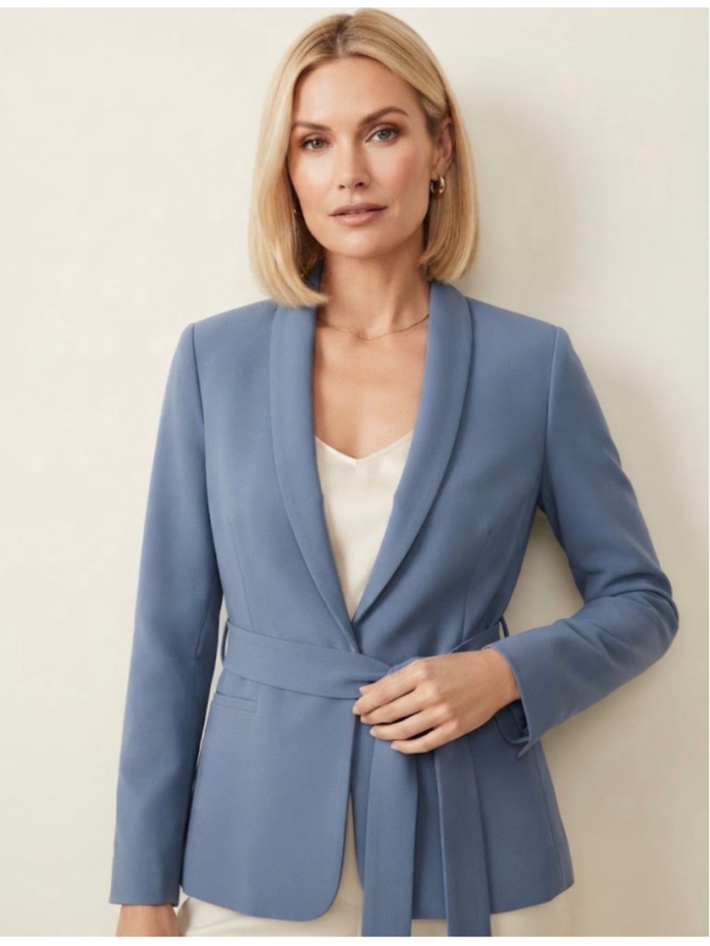 White House Black Market Blue Belted Blazer Jacket Size 12